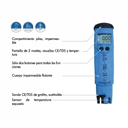 Medidor de bolsillo de CE, TDS y Temperatura Hanna DiST 5(rango bajo)