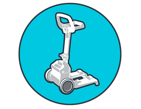 El limpiafondos viene con un carro de transporte que facilita el almacenamiento, ya que cuenta con una base para dejar el robot, un soporte para la fuente de alimentación y un gancho para enrollar el cable.