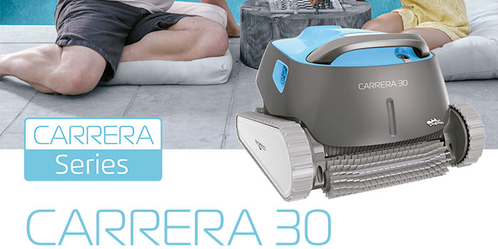 El limpiafondos Dolphin Carrera 30 proporciona una limpieza fiable, cómoda y rentable para de la piscina. Su fiable método de filtración en cualquier condición de la piscina y el cepillado activo en toda superficie, optimizan la higiene de la piscina.
